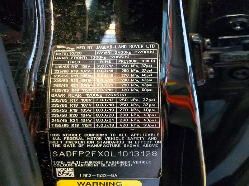 2020 Jaguar E-pace მანქანა იყიდება აუქციონზე, vin: SADFP2FX0L1013128, აუქციონის ნომერი: 54143226