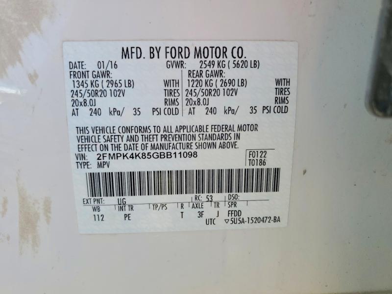Aukcja sprzedaży 2016 Ford Edge, vin: 2FMPK4K85GBB11098, numer aukcji: 51839956