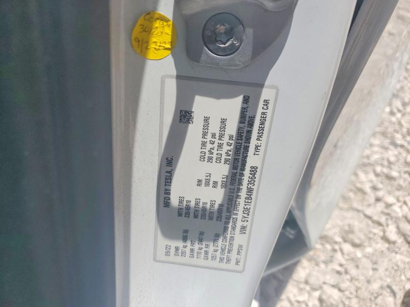 2022 Tesla Model 3 მანქანა იყიდება აუქციონზე, vin: 5YJ3E1EB4NF356488, აუქციონის ნომერი: 53962906
