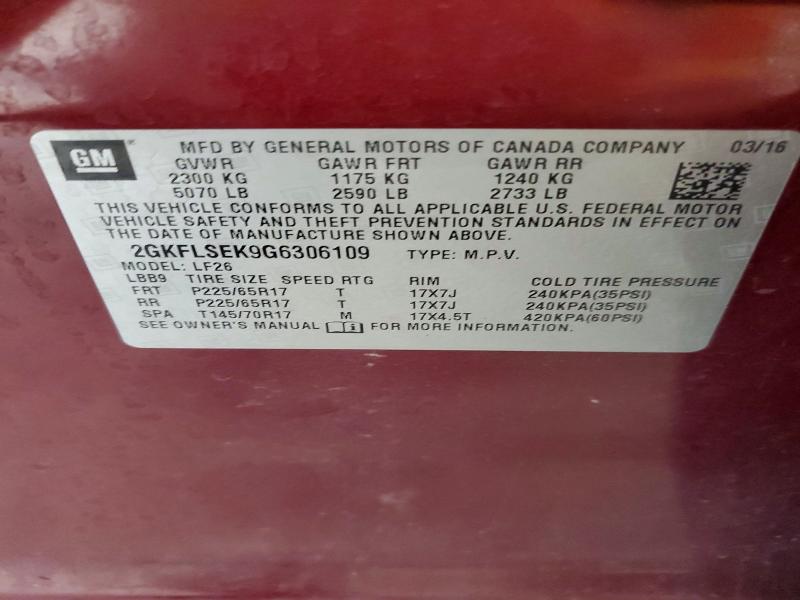 Aukcja sprzedaży 2016 Gmc Terrain, vin: 2GKFLSEK9G6306109, numer aukcji: 52498016