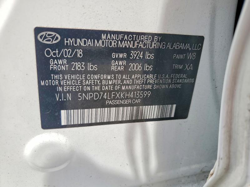 Продаж на аукціоні авто 2019 Hyundai Elantra, vin: 5NPD74LFXKH413599, номер лоту: 51832526