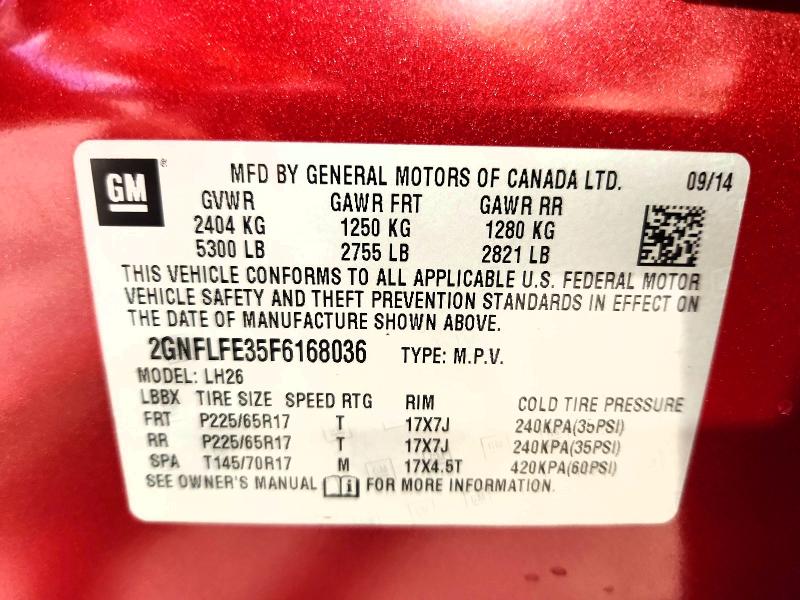 55009116 :رقم المزاد ، 2GNFLFE35F6168036 vin ، 2015 Chevrolet Equinox مزاد بيع