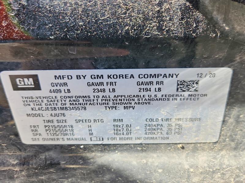 Aukcja sprzedaży 2021 Buick Encore, vin: KL4CJESB1MB345578, numer aukcji: 51833056