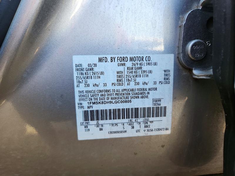 Продаж на аукціоні авто 2020 Ford Explorer, vin: 1FMSK8DH9LGC00805, номер лоту: 48478496