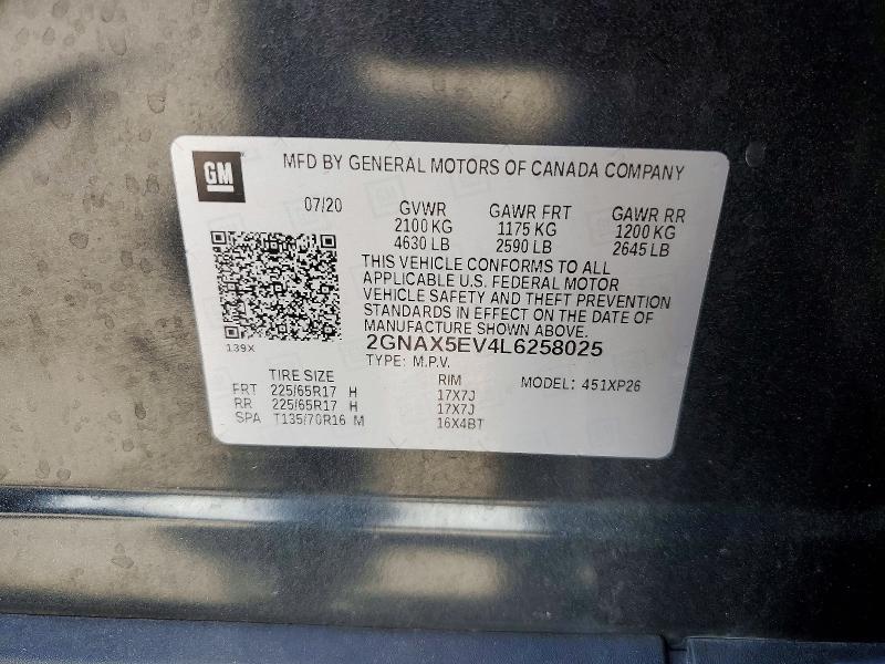 53272816 :رقم المزاد ، 2GNAX5EV4L6258025 vin ، 2020 Chevrolet Equinox مزاد بيع