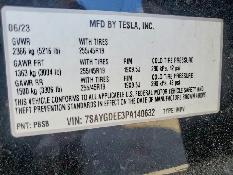 51289946 :رقم المزاد ، 7SAYGDEE3PA140632 vin ، 2023 Tesla Model Y مزاد بيع