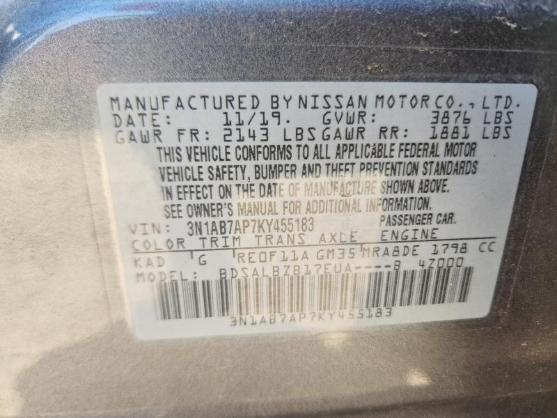 Aukcja sprzedaży 2019 Nissan Sentra, vin: 3N1AB7AP7KY455183, numer aukcji: 55181526