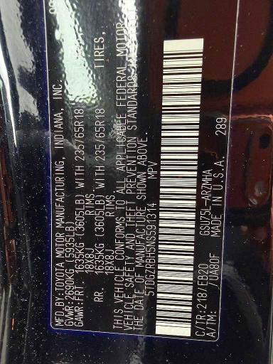 51918276 :رقم المزاد ، 5TDGZRBH5NS591314 vin ، 2022 Toyota Highlander مزاد بيع
