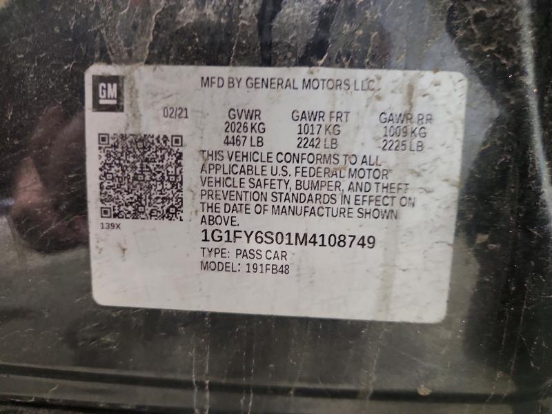 Продажа на аукционе авто 2021 Chevrolet Bolt Ev, vin: 1G1FY6S01M4108749, номер лота: 55304716