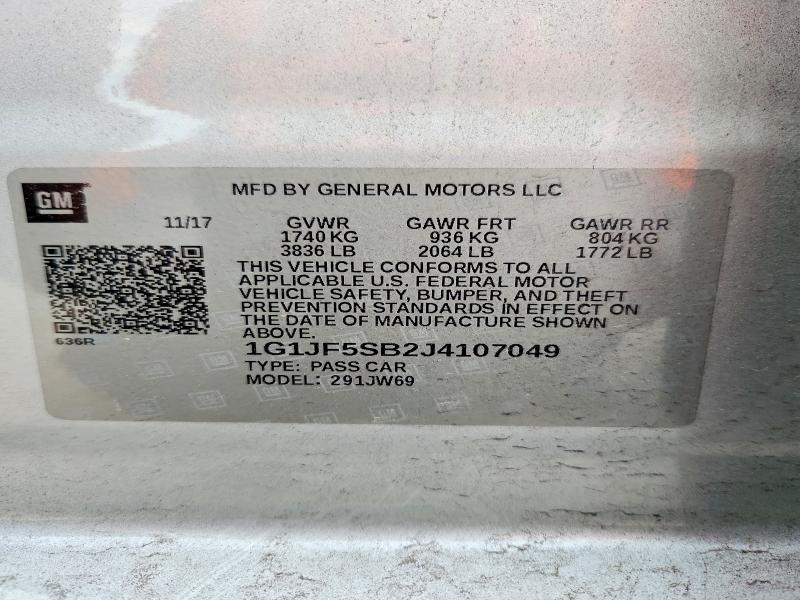 2018 Chevrolet Sonic მანქანა იყიდება აუქციონზე, vin: 1G1JF5SB2J4107049, აუქციონის ნომერი: 52424146