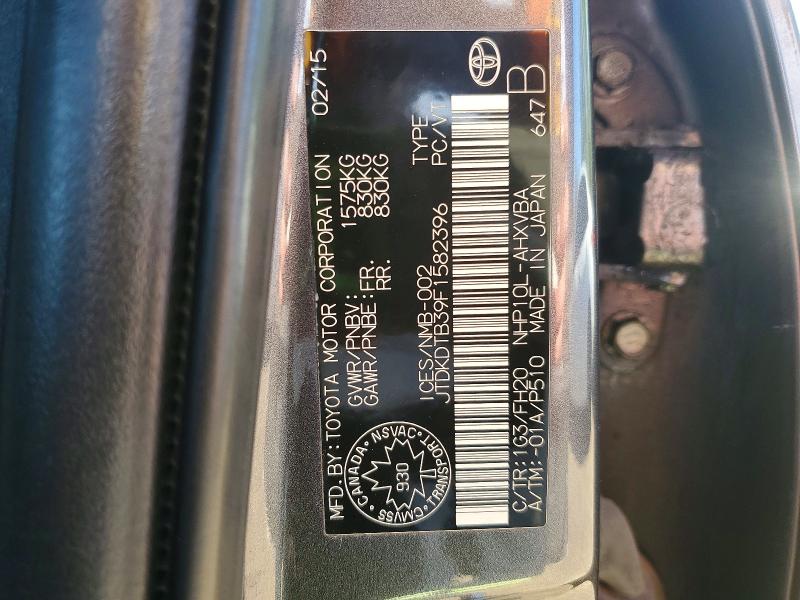 2015 Toyota Prius C მანქანა იყიდება აუქციონზე, vin: JTDKDTB39F1582396, აუქციონის ნომერი: 53790656