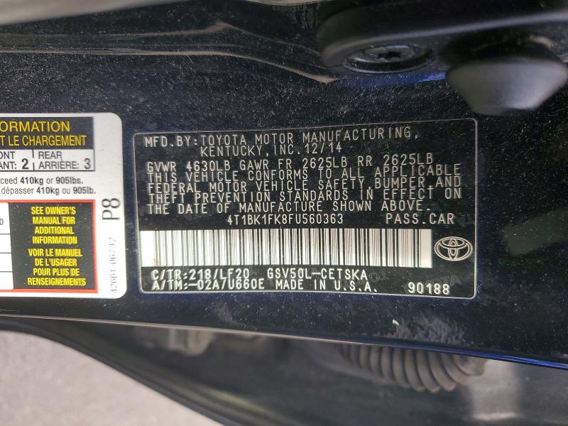 Aukcja sprzedaży 2015 Toyota Camry, vin: 4T1BK1FK8FU560363, numer aukcji: 53400336