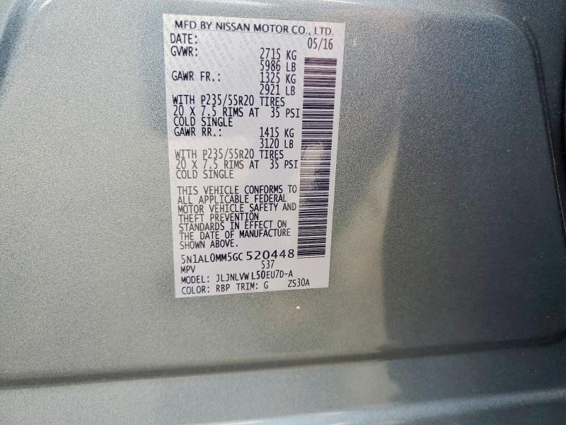 Aukcja sprzedaży 2016 Infiniti Qx60, vin: 5N1AL0MM5GC520448, numer aukcji: 53471676