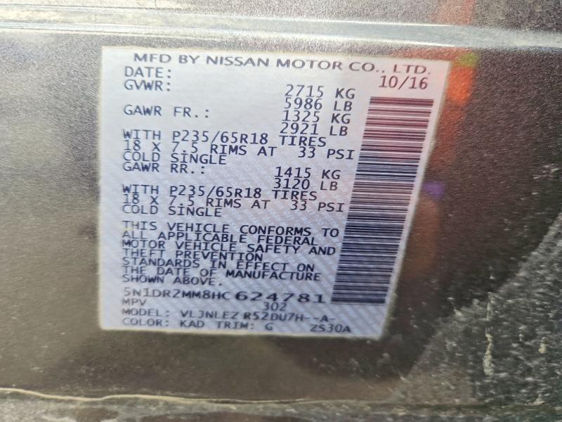 54955366 :رقم المزاد ، 5N1DR2MM8HC624781 vin ، 2017 Nissan Pathfinder مزاد بيع
