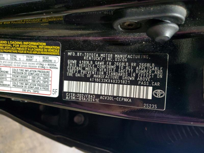 Aukcja sprzedaży 2004 Toyota Camry, vin: 4T1BE32KX4U331821, numer aukcji: 54811896