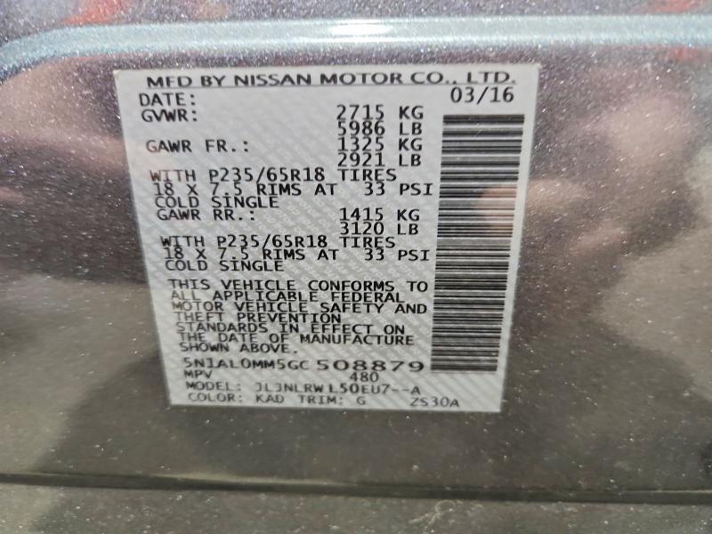 Aukcja sprzedaży 2016 Infiniti Qx60, vin: 5N1AL0MM5GC508879, numer aukcji: 52524786