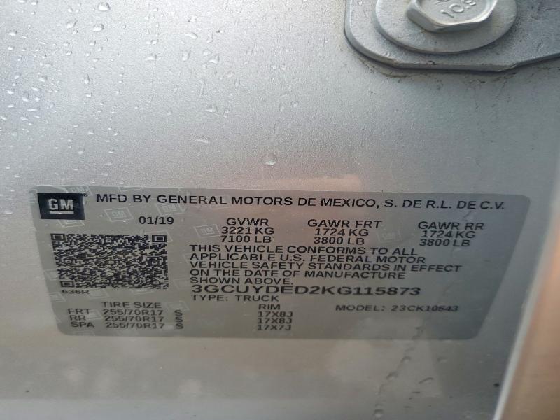 54828676 :رقم المزاد ، 3GCUYDED2KG115873 vin ، 2019 Chevrolet Silverado مزاد بيع