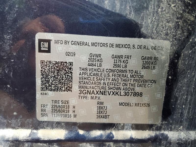 Продаж на аукціоні авто 2019 Chevrolet Equinox, vin: 3GNAXNEVXKL307898, номер лоту: 52915136