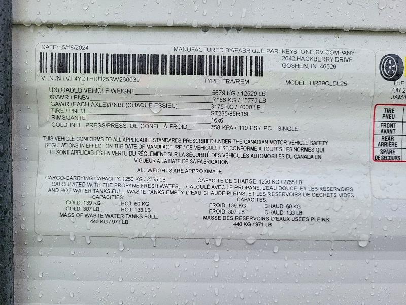 Aukcja sprzedaży 2025 Keystone Rv Recreational Vehicle (rv), vin: 4YDTHRU25SW260039, numer aukcji: 51066236