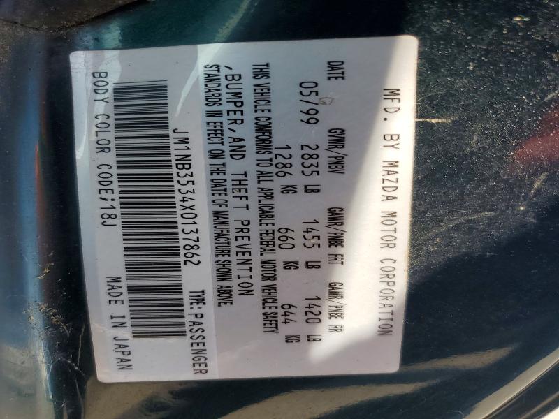 52913806 :رقم المزاد ، JM1NB3534X0137862 vin ، 1999 Mazda Mx-5 Miata مزاد بيع