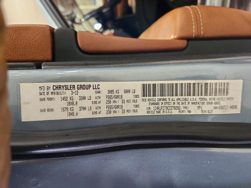 53272226 :رقم المزاد ، 1C4RJFCT9CC278282 vin ، 2012 Jeep Grand Cherokee مزاد بيع