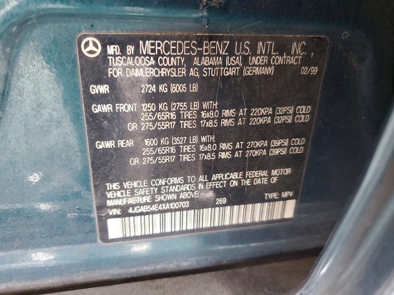 Продаж на аукціоні авто 1999 Mercedes-benz Ml, vin: 4JGAB54E4XA100703, номер лоту: 51602026