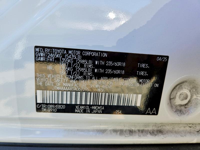 2025 Toyota Bz4x მანქანა იყიდება აუქციონზე, vin: JTMAAAAAXSA067295, აუქციონის ნომერი: 53293916