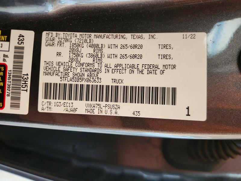 Продажа на аукционе авто 2023 Toyota Tundra, vin: 5TFLA5DB5PX063633, номер лота: 53284736