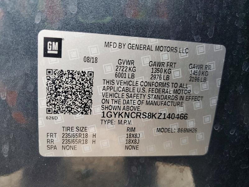 53398496 :رقم المزاد ، 1GYKNCRS8KZ140466 vin ، 2019 Cadillac Xt5 مزاد بيع
