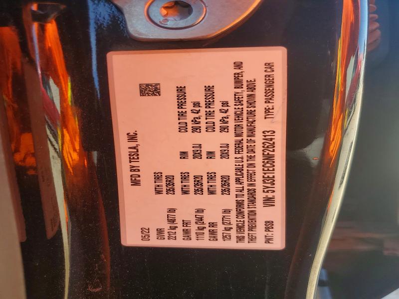 52122926 :رقم المزاد ، 5YJ3E1EC6NF262413 vin ، 2022 Tesla Model 3 مزاد بيع