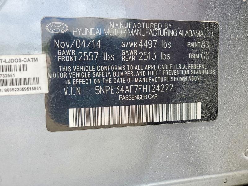 2015 Hyundai Sonata მანქანა იყიდება აუქციონზე, vin: 5NPE34AF7FH124222, აუქციონის ნომერი: 52850126