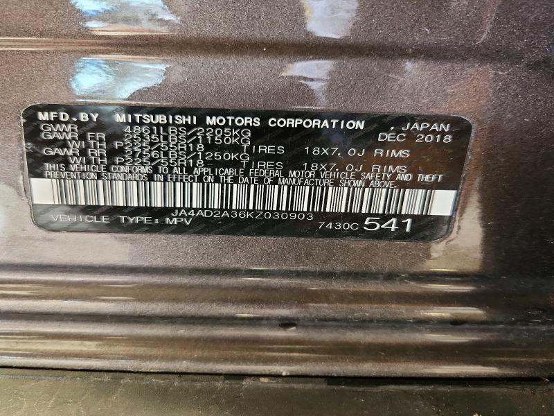 Продаж на аукціоні авто 2019 Mitsubishi Outlander, vin: JA4AD2A36KZ030903, номер лоту: 55050806