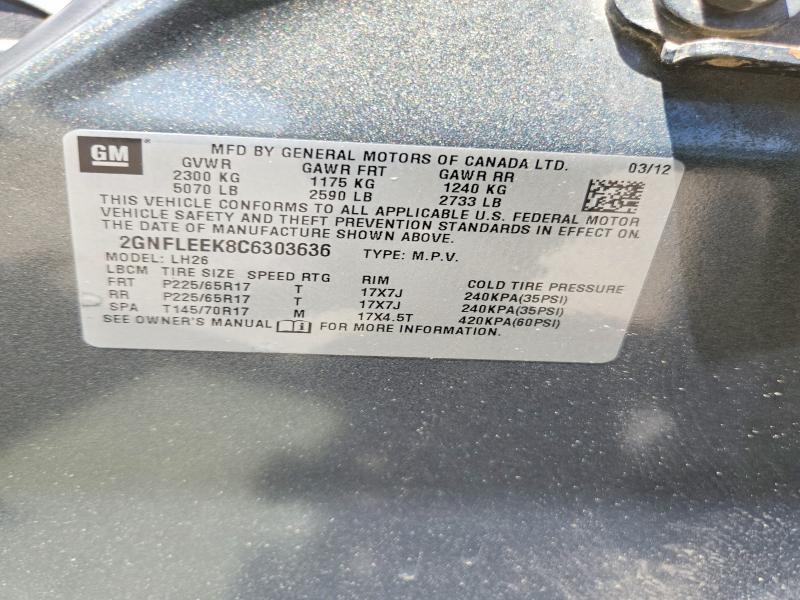 Aukcja sprzedaży 2012 Chevrolet Equinox, vin: 2GNFLEEK8C6303636, numer aukcji: 54512256