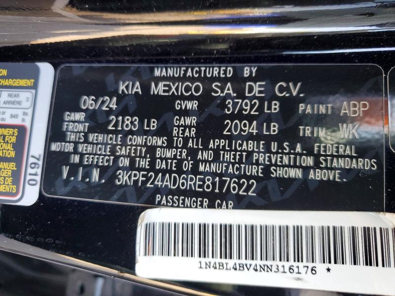 53914626 :رقم المزاد ، 3KPF24AD6RE817622 vin ، 2024 Kia Forte مزاد بيع