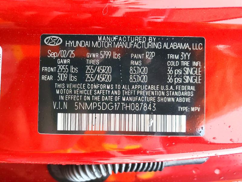 Aukcja sprzedaży 2026 Hyundai Santa Fe, vin: 5NMP5DG17TH087843, numer aukcji: 52290586