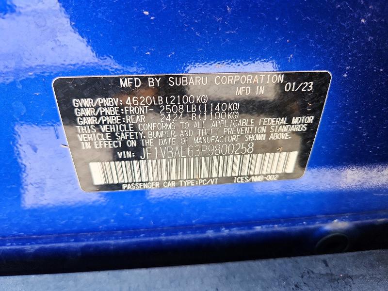 Продаж на аукціоні авто 2023 Subaru Wrx, vin: JF1VBAL63P9800258, номер лоту: 51891966
