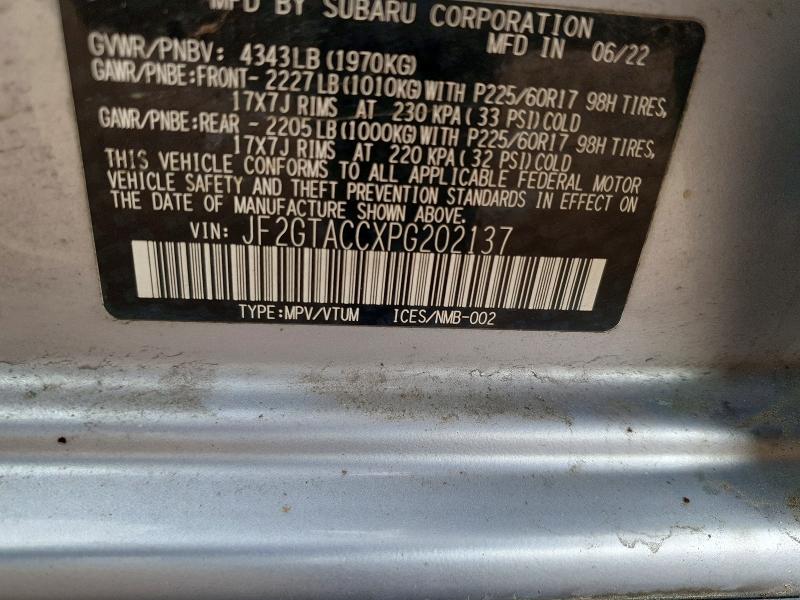 Aukcja sprzedaży 2023 Subaru Crosstrek, vin: JF2GTACCXPG202137, numer aukcji: 53624536