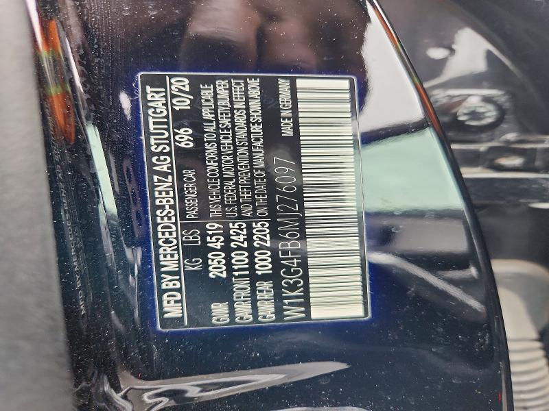 Продажа на аукционе авто 2021 Mercedes-benz A, vin: W1K3G4FB6MJ276097, номер лота: 52920646
