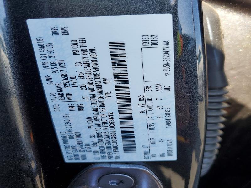 2020 Ford Escape მანქანა იყიდება აუქციონზე, vin: 1FMCU0G60LUC63612, აუქციონის ნომერი: 53290026