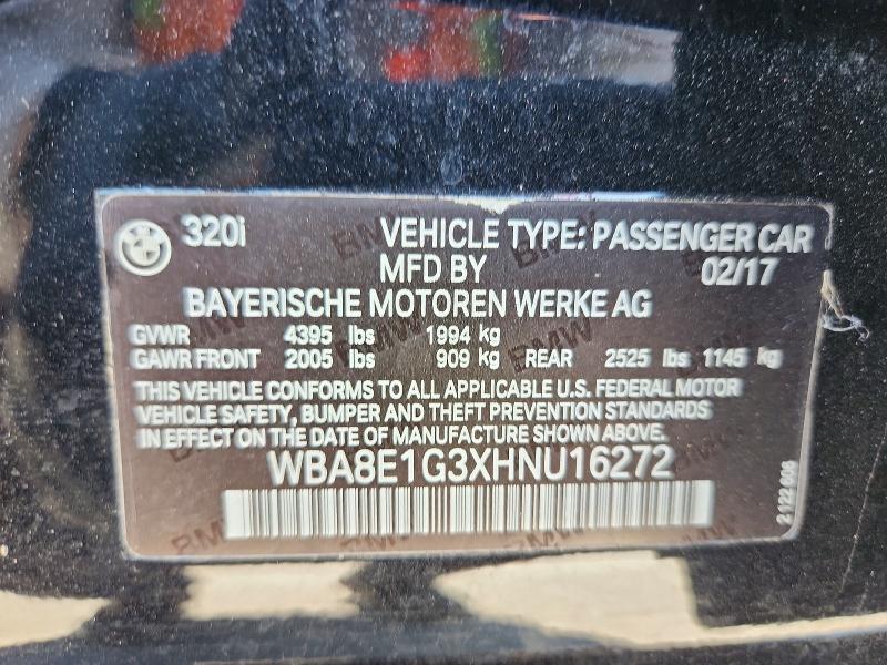 2017 Bmw 320 მანქანა იყიდება აუქციონზე, vin: WBA8E1G3XHNU16272, აუქციონის ნომერი: 53039666