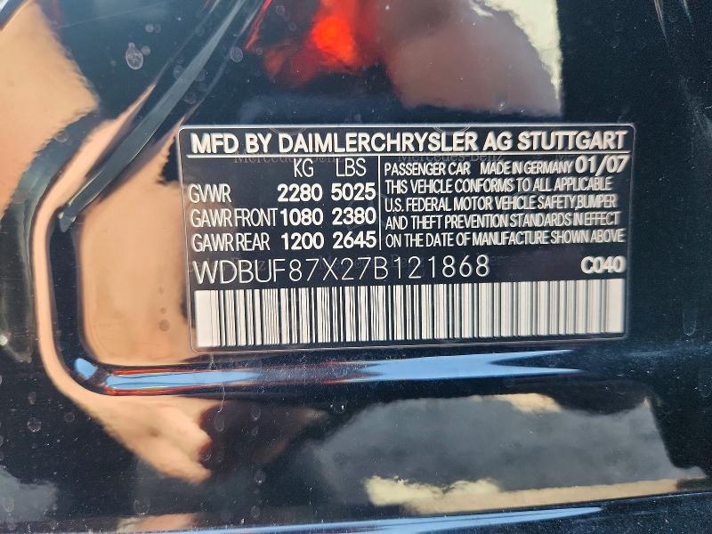 53429936 :رقم المزاد ، WDBUF87X27B121868 vin ، 2007 Mercedes-benz E مزاد بيع