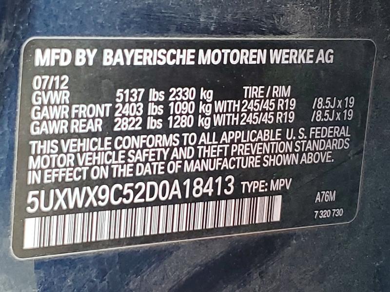 2013 Bmw X3 მანქანა იყიდება აუქციონზე, vin: 5UXWX9C52D0A18413, აუქციონის ნომერი: 51950846