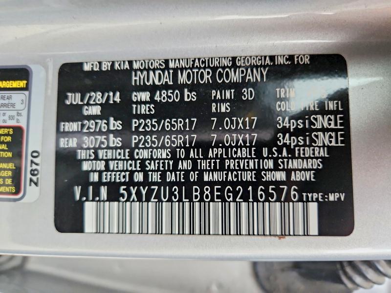 53816556 :رقم المزاد ، 5XYZU3LB8EG216576 vin ، 2014 Hyundai Santa Fe Sport مزاد بيع