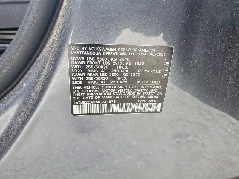 53892956 :رقم المزاد ، 1V2JE2CA5MC231873 vin ، 2021 Volkswagen Atlas Cross Sport مزاد بيع