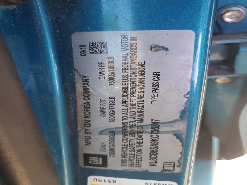 2019 Chevrolet Spark მანქანა იყიდება აუქციონზე, vin: KL8CB6SA9KC736347, აუქციონის ნომერი: 54903296