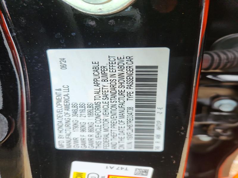 2024 Honda Civic მანქანა იყიდება აუქციონზე, vin: 19XFL2H87RE034738, აუქციონის ნომერი: 54338456