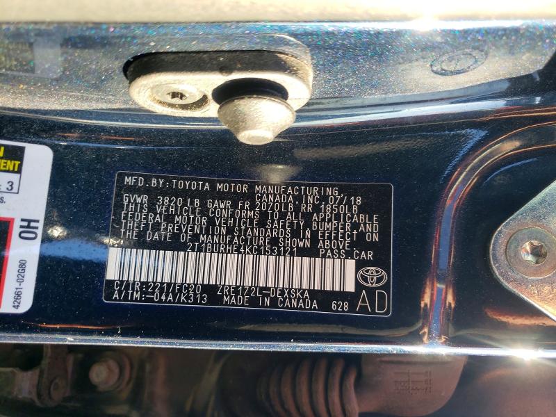 55357366 :رقم المزاد ، 2T1BURHE4KC153121 vin ، 2019 Toyota Corolla مزاد بيع