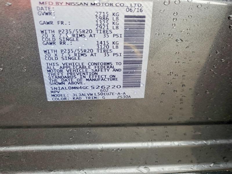 2016 Infiniti Qx60 მანქანა იყიდება აუქციონზე, vin: 5N1AL0MN4GC526220, აუქციონის ნომერი: 55117426