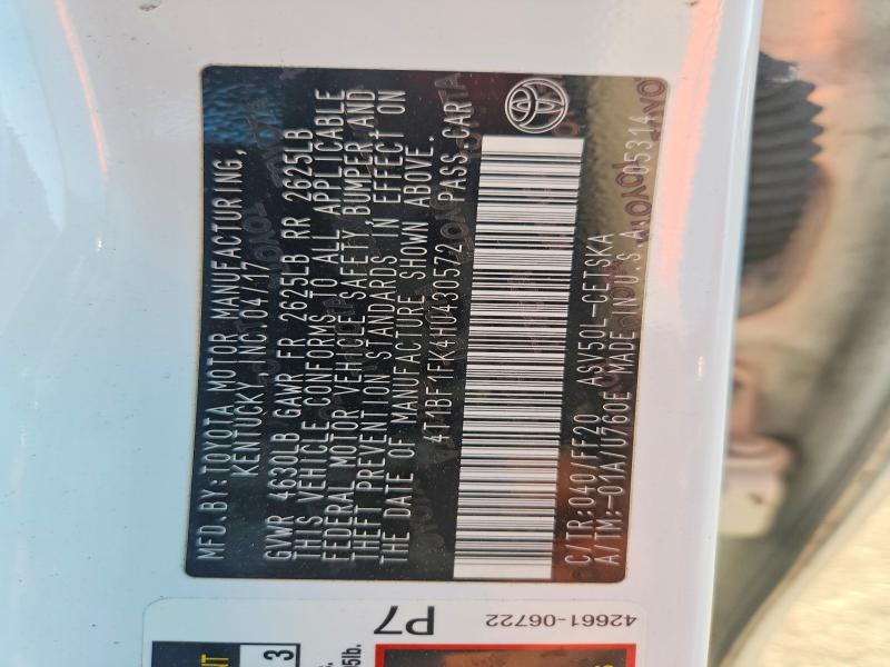 2017 Toyota Camry მანქანა იყიდება აუქციონზე, vin: 4T1BF1FK4HU430572, აუქციონის ნომერი: 53733446