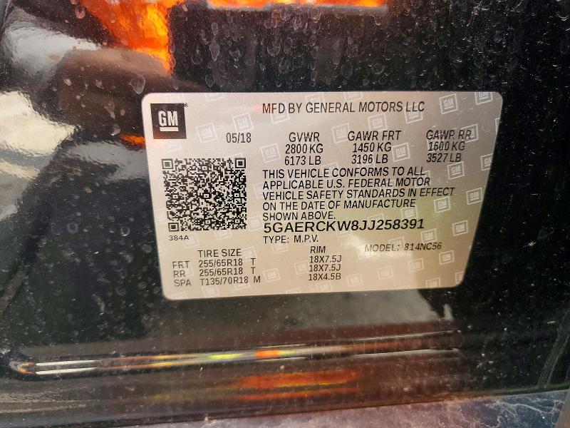 52569796 :رقم المزاد ، 5GAERCKW8JJ258391 vin ، 2018 Buick Enclave مزاد بيع